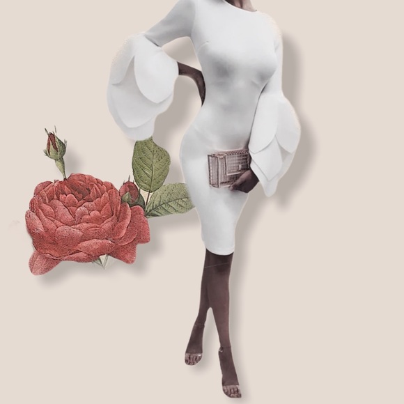 Bodycon Petal Sleeves Cocktail Evening Zipper Midi - Picture 2 of 11